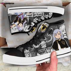 Noelle Silva High Top Shoes are a must-have for all die-hard Black Clover Anime fans. These custom-designed shoes are the perfect way to showcase your love for the series while keeping up with the latest fashion trends. Made from high-quality materials, these shoes are not only stylish but also built to last. The durable construction ensures that they can withstand the wear and tear of daily use, making them a long-term investment for any fan. Featuring a sleek black design with the iconic Black Kaneda Jacket, Noelle Silva, Anime Shoes, Shoes Canvas, Black Clover Anime, Shoes Custom, Just Style, Soft Textiles, Black Clover