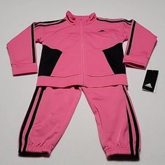 Adidas Toddler Girls Track Suit Jacket With Pants Size 4t Pink And Black R-0027 Pink Long Sleeve Sets For Winter, Pink Long Sleeve Winter Sets, Casual Pink Sets For Winter, Casual Pink Winter Sets, Casual Pink Outerwear For Playwear, Casual Pink Fall Sets, Pink Long Sleeve Playwear Sets, Sporty Pink Long Sleeve Sets, Pink Playwear Sets For Fall