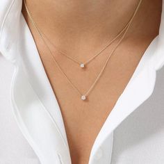 Minimalist Jewelry Solitaire Diamond Silver Necklace - J F W Diamond Chains Women, Everyday Diamond Ring, Layered Diamond Necklace, Diamond Silver Necklace, 2 Layer Necklace, Necklaces White Gold, Necklaces Minimalist, Layering Diamond Necklaces, Delicate Silver Necklace