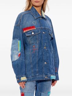 Marni Джинсовая Куртка - Farfetch Spring Outerwear With Patch Pockets In Recycled Denim, Blue Jeans With Patch Pockets For Fall, Oversized Denim Outerwear With Patches, Designer Blue Denim Jacket With Pockets, Oversized Long Sleeve Recycled Denim Outerwear, Blue Long Sleeve Denim Jacket With Patch Pockets, Designer Cotton Outerwear With Pockets, Oversized Blue Cotton Denim Jacket, Denim Jacket With Patches And Long Sleeves