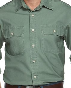 Sunwashed Canvas Shirt, Traditional Fit - Bay Leaf Pre-washed Cotton Button-up Shirt, Khaki Cotton Tops With Snap Buttons, Pre-washed Unstructured Button-up Shirt, Rugged Washed Long Sleeve Shirt, Rugged Long Sleeve Washed Shirt, Rugged Cotton Shirt With Button Closure, Green Unstructured Cotton Shirt, Unstructured Green Cotton Shirt, Rugged Washed Cotton Tops