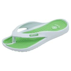 These light weight casual flip flop sandals are perfect for wear on the beach, around the pool, along the boardwalk and great for casual wear. Size: 7.  Color: Green.  Gender: female.  Age Group: adult. Green Non-slip Casual Flip Flops, Casual Green Eva Flip Flops, Casual Green Non-slip Flip Flops, Green Eva Slippers For Beach, Green Eva Slippers For The Beach, Comfortable Green Flat Flip Flops, Green Comfortable Flat Flip Flops, Green Non-slip Flip Flops For Vacation, Non-slip Green Flip Flops For Vacation