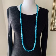 This Item Is Nwt. Beautiful Natural Blue Stone Beaded Necklace. 42” Elegant Large Beads Turquoise Necklace, Elegant Turquoise Necklace With Large Blue Beads, Elegant Blue Turquoise Necklace With Large Beads, Blue Hand-strung Long Necklace, Blue Single Strand Long Beaded Necklace, Blue Long Hand-strung Necklace, Blue Long Single Strand Beaded Necklace, Blue Hand-strung Jewelry, Blue Beaded Long Necklace With Round Beads