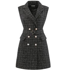 Keep your look professional and stylish in this dress from Hobemty, featuring a tweed fabric, lapel collar, V neck, sleeveless, pockets front, double breasted, short length, fully lined, with belted. Pair with high heels for a chic and exquisite office look. Focused on Ladies' Semi-Formal Wear - This dress can be a perfect addition to almost any outfit from formal to daily wear, great for work, meeting, office, businesses, work, party, cocktail, wedding, casual, daily dressing, etc. Blazer Dress Black, Meeting Office, Wardrobe Aesthetic, Ribbed Bodycon Midi Dress, Wedding Casual, Semi Formal Wear, Work Blazer, Work Meeting, Cocktail Wedding