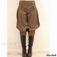 Olivia Mark - Womens High-Waisted Solid Color Palazzo Pants with Double-Breasted Design Faire Outfit, Medieval Pants, Pants Low Waist, Plus Size Bodycon Dresses, Bloomers Shorts, Vintage Trousers, Riding Pants, Brown Outfit, Pants Style