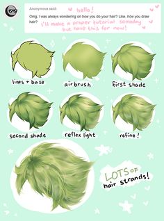 the different types of green hair are shown in this graphic style, and it is easy to draw