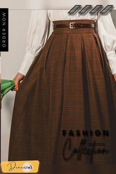 Plaid Printed Vintage Casual A-line Skirt Dark Academia Long Skirt, Long Vintage Skirt, Plaid Long Skirt, Long Skirt Vintage, Long Plaid Skirt, Academia Outfits, Long Skirt Fashion, Academia Style, Long Skirt Outfits