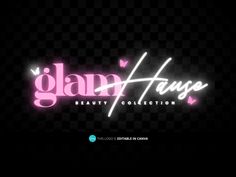 the glam and haze beauty collection logo on a dark background with pink hearts in it