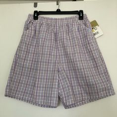 Pretty Lilac Plaid Chic Shorts. Elasticized Waist, Pockets. New Old Stock. Vintage 16 Average, Please See Measurement Pictures. Waist Has About An Extra 2 Inches. 100% Cotton. Casual Purple Bottoms For Daywear, Purple Cotton Bottoms For Daywear, Pattern Shorts Outfit, Oversized Shorts, Chic Shorts, Vintage Jean Shorts, Blue Mom Jeans, Pattern Shorts, Wrangler Shorts