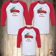 "TRUCK CHRISTMAS SHIRTS PLEASE CHECK CHART SIZE FOR ACCURATE SIZE SELECTION. ♥ UNISEX Three * Quarter Sleeve Baseball Tee - 5700 (Adult) ✔Brand: Gildan ✔ Colors: White/Red ✔ White/Black *100% Preshrunk cotton *Contrast raglan sleeves and collar *Classic fit --------------------------------------------------------------------------------------------------------------------------------------------- ♥ YOUTH Three * Quarter Sleeve Baseball Tee - 5700B (Youth) ✔Brand: Gildan ✔ Colors: White/Red ✔ Whi Vintage Truck Christmas, Christmas Names, Christmas Matching, Family Christmas Shirts, Vintage Truck, Christmas Family, Christmas Santa, Quality T Shirts, Personalized Shirts