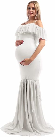 Stay stylishly comfortable throughout your pregnancy with this Wine Red Ruffled Mermaid Maternity Dress. The draped off-shoulder design hugs your figure to flatter your silhouette, while the mermaid skirt cascades to the ground in a beautiful ruffled hem. Perfect for any special occasion. Material: Comfy cotton & soft chiffon, breathable and stretchy fabric. Fits All Kinds Of Shape Of Expectant Mothers Features: Trendy ruffles flounce top, Romantic lace off shoulder and Sexy spaghetti strap is v Mermaid Maternity Dress, Flounce Top, Winter Knit Hats, Romantic Lace, Magenta Pink, Mermaid Skirt, Large Dress, Medium Dress, Loose Fitting Tops