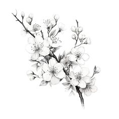 black and white drawing of flowers on a branch