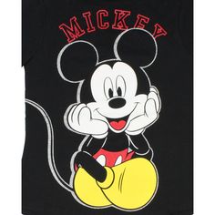 M-I-C-K-E-Y, Mickey Mouse is the beloved face of all things Disney. Mickey has appeared in over 130 films and is a favorite among old and young, boys and girls. This black shirt features a large Mickey face with his hands on his cheeks with glitter accents. Made of 100% Cotton and tagless for added comfort, this tee is sure to be a favorite. Black Disney T-shirt For Disney Trips, Playful Mickey Mouse T-shirt For Disney Fan Events, Black Pre-shrunk T-shirt For Disney Trips, Pop Culture Mickey Mouse Tops For Disney Fan Events, Cute Mickey Mouse T-shirt For Fans, Fun Black Mickey Mouse T-shirt, Cute Mickey Mouse T-shirt Fan Merchandise, Cute Mickey Mouse T-shirt For Fan Merchandise, Black Mickey Mouse Tops For Disney Events