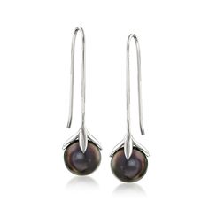 Ross-Simons - 10-11mm Black Cultured Tahitian Pearl Drop Earrings in Silver. A sleek departure from traditional pearl looks, these elegant 10-11mm black cultured Tahitian pearl drop earrings will add an aura of intrigue to your already sophisticated style. The bold pair of gems are held by simple settings of polished sterling silver that let their dark and dreamy luster steal focus. Hanging length is 1 3/8". Earwire, black pearl drop earrings. Tahitian pearls are unique and may vary. Pearl birth Black Sterling Silver Pearl Earrings For Formal Occasions, Black Pearl Earrings For Formal Occasions, Classic Black Tahitian Pearl Earrings, Tahitian Pearl Drop Earrings, Elegant Black Tahitian Pearl Earrings, Formal Black Tahitian Pearl Earrings, Black Round Pearl Earrings For Formal Occasions, Black Tahitian Pearl Earrings For Gifts, Pearl Birthstone