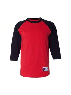 a red and black baseball shirt on a white background