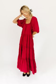 daymaker dress // crimson *zoco exclusive* Capsule Wardrobe Outfits, Red Maxi, Striped Mini Dress, Denim Mini Dress, Holiday Dress, Mini Velvet Dress, Puffed Sleeves Dress, Tier Skirt, Dinner Parties