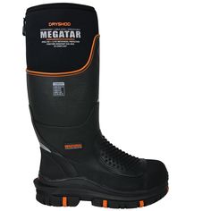 The Megatar from Dryshod is a work boot designed for maximum protection and comfort in the most challenging work environments. From the slip-resistant, full-foot CSA-approved non-metallic puncture-resistant sub-sole to the genuine hand-laid rubber upper and full-length 5mm DENSOPRENE insulated foam bootie, the Megatar is ready for any task. $184.95 Pull On Work Boots, Logger Boots, Georgia Boots, Steel Toe Boots, Steel Toe Work Boots, Orange Shoes, Work Boots Men, Tactical Boots, Black Work