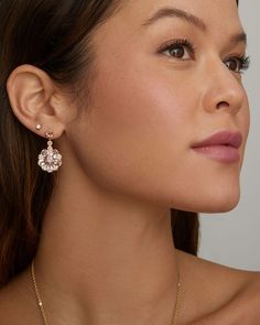 Floral Drop Earring with Morganite, Pink Tourmaline, and Diamonds – Jamie Wolf Luxury Pink Earrings For Wedding, Luxury Pink Jewelry With Matching Earrings, Pink Cubic Zirconia Single Earring, Elegant Pink Gold Single Earring, Pink Bridal, Drop Earring, Gold Floral, London Blue Topaz, London Blue