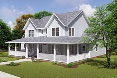 this is an artist's rendering of the front view of a house with porches