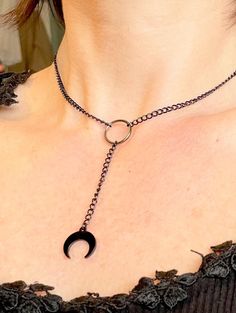 Original design necklace Black Choker With Adjustable Chain As Gift, Adjustable Crescent Jewelry, Metal Lariat Choker Necklace With Adjustable Length, Adjustable Metal Lariat Necklace Choker, Adjustable Black Gothic Jewelry, Black Clavicle Chain Choker For Festivals, Black Metal Necklace For Festivals, Black Jewelry With Moon Charm For Party, Black Metal Necklace For Festival