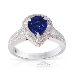 Custom Made new 18kt white gold sapphire ring containing an untreated pear cut natural blue Ceylon sapphire measuring 7.22 x 6.17 x 4.82 mm weighing 1.63 carat. Type II. Medium, moderately strong, blue color GIA B 5/4, set with 137 round brilliant cut diamonds with an approximate weight 0.64 ct's VS-Si clarity G - H color. Gorgeous unheated pear cut sapphire ring, this stunning natural sapphire has a near-perfect level of tone along with a strong saturation gives off this lovely cornflower hue w Luxury Pear-shaped Sapphire Ring With Prong Setting, Pear-shaped Sapphire Ring With Brilliant Cut Diamond, Formal Pear-shaped Sapphire Ring With Brilliant Cut, Elegant Gia Certified Pear-shaped Sapphire Ring, Gia Certified Sapphire Pear-shaped Rings, Gia Certified Pear-shaped Sapphire Ring, Luxury White Gold Pear-shaped Sapphire Ring, Fine Jewelry Pear-shaped Sapphire Ring For Formal Occasions, Pear-shaped Sapphire Ring Fine Jewelry For Formal Occasions