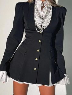 Women's Party Dress Cocktail Dress Patchwork V Neck Long Sleeve Color Block Mini Dress Vacation Black Blue Winter 2024 - $38.99 Asymmetrical Collar, Cocktail Dress Wedding Guest, Elegant Blazers, Uniform Dress, Cocktail Dress Wedding, Blazer Dress, Party Dresses For Women, Mini Dress Party, Winter Dresses