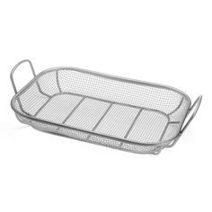 a large metal tray with handles and mesh sides on a white background, 3d rendering