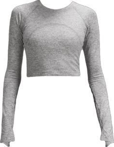 Lululemon Athleisure Tops, Lululemon Athleisure Tops For Spring, Gray Stretch Athleisure Tops, Lululemon Stretch Crew Neck Top, Fitted Lululemon Tops With Thumbholes, Stretchy Lululemon Crew Neck Top, Lululemon Crew Neck Sports Tops, Lululemon Sports Tops For Fall, Lululemon Stretch Tops For Layering