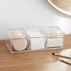 Cotton Pads Holder Organizer 3-Grid Cosmetic Pads Storage Box with Lid Acrylic Makeup Brush Holder Rangement Makeup, Penyimpanan Makeup, Úložný Box, Acrylic Organizer Makeup, Storage Boxes With Lids, Acrylic Organizer, Makeup Box, Cosmetic Storage, Desktop Organization