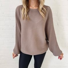 50% Viscose, 22% Nylon, 28% True to size Model is pictured in a size S/M Get cozy this fall with our ribbed brown sweater. Perfect for chilly days, this sweater will keep you warm and stylish. Don't miss out on a must-have for the season! Brown Sweater, Getting Cozy, Must Haves