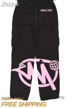 Shipping: Worldwide Express Shipping AvailableDelivery time: 🚚7-15Days Fast ShippingReturns: Fast refund,💯100% Money Back Guarantee. Y2k Streetwear Pants With Letter Print, Y2k Letter Print Pants For Streetwear, Pink Letter Print Bottoms For Streetwear, 90s Style Black Cotton Cargo Pants, Pink Cargo Jeans With Side Pockets For Streetwear, Baggy Pink Cargo Jeans For Streetwear, Pink Graphic Print Pants For Streetwear, Pink Cotton Cargo Pants For Streetwear, Casual Pink Pants With Graphic Print