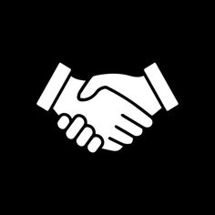 two hands shaking each other over a black background with white outline on the left and right sides