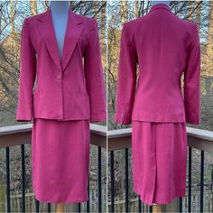 This Is A Vintage Suit, Made Of A Rayon/Linen Blend The Blazer Has A Stain On The Right Sleeve And The Skirt Has A Small Stain In The Back, Towards The Bottom Hem Chic Fitted Pink Skirt Suit, Elegant Tailored Pink Skirt Suit, Pink Skirt Suit, Chic Pink Long-sleeve Skirt Suit, 60s Skirt Suit, Dior Skirt, Vintage Skirt Suit, Vintage Suit, Vintage Suits