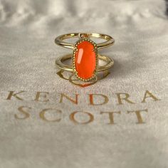 Nwot Kendra Scott Elyse Ring - Size 9. This Ring Is A Stunner! Gorgeous Papaya Colored Orange/Coral Stone In A Gold Band Setting. Received As A Gift, But Never Worn As I Don’t Wear Gold Much. Happy To Answer Any Questions! Pet Friendly, Smoke Free Home. Coral Rings, Orange Coral, Coral Ring, Coral Stone, Gold Orange, Kendra Scott Jewelry, Orange Gold, Gold Band, Kendra Scott