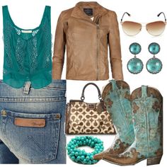 Turquoise Country Tornado created by Shelley Bean Love the jacket & boots! Country Closet, Baby Delivery, Certificate Holder, Modern Cowgirl, Akoya Pearl Earrings, Country Girl Style, Blue Boots, Western Chic, Cowgirl Outfits