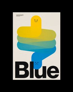 a blue poster with a yellow rubber duck in it's mouth and the words blue