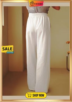 Plain Casual Pants White Plain Bottoms For Summer, Plain White Summer Bottoms, Spring Wide-leg Plain Pants, Plain Summer Trousers, White Relaxed Fit Harem Pants With Straight Leg, White Full Length Harem Pants With Pockets, Plain Long Cotton Pants, Plain Cotton Pants, Full Length Plain Bottoms For Summer