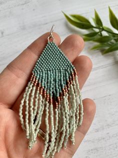 Mint Seed Bead Earrings Green Fringe Earrings Cooper Chevron | Etsy Preppy Earrings, Beads Weaving, Mint Seeds, Beaded Charms, Chevron Earrings, Earring Designs, Earrings Bridesmaid, Jewelry Statement, Earrings Green