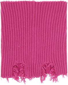 Rib knit cotton- and wool-blend scarf in pink. · Distressing throughout · H9 x W7 in Supplier color: Pink Trendy Pink Scarf For Fall, Trendy Pink Scarves For Fall, Pink Knitted Fall Scarf, Pink Cotton Scarf For Spring, Ribbed Scarf, Pink Ribbed, Mm6 Maison Margiela, Knit Cotton, Rib Knit