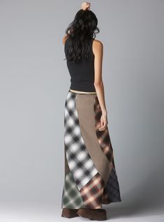 Check out the all-new block skirt. Crafted from a wool/poly blend and patchwork flannel, it features a maxi silhouette, an invisible side zipper, and is fully lined for comfort. Fit is true to size. Shell: 60% Polyester; 40% Wool Lining: 100% Polyester Imported Model is 5'9" and wearing a size S. Patchwork Flannel, Mesh Shirt, Secret Sale, Custom Artwork, New Shop, Side Zipper, Womens Bottoms, Womens Skirt, Comfort Fit