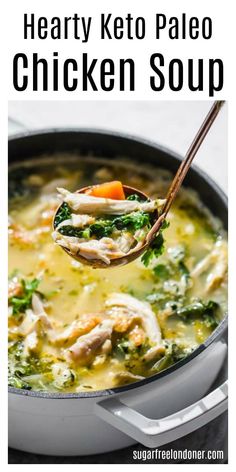 chicken soup with broccoli and carrots in a pot