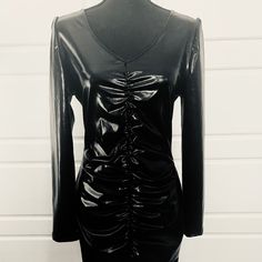 Black Faux Leather Mini Dress, Size Large (Nwt). Runs Small. Black Faux Leather Long Sleeve Mini Dress, Black Long Sleeve Faux Leather Mini Dress, Trendy Black Faux Leather Dress, Faux Leather Mini Dress, Fairycore Dress, Dark Dress, Flowy Mini Dress, Floral Cotton Dress, Ribbed Bodycon Dress