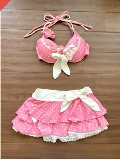 Cute Swimsuit Aesthetic Korean, Pink Kawaii Swimsuit, Cutecore Bathing Suit, Pink Polka Dot Swimsuit, Summer Bikinis 3 Piece, 2 Piece Swimsuit With Skirt, Kawaii Japanese Outfits, Summer Outfits Kawaii, Bathing Suits Two Piece Ideas