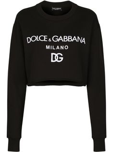 Dolce & Gabbana logo-print Cropped Sweatshirt - Farfetch Thigh Chain Jewelry, Stylish Summer Outfits, Crop Top Hoodie, Cropped Sweatshirt, Dolce E Gabbana, Favorite Sweater, Cotton Logo, Dolce & Gabbana, Crop Sweatshirt