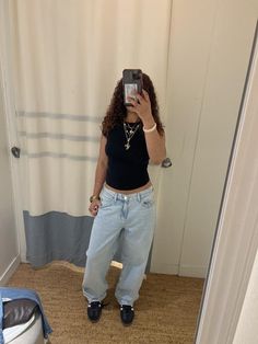 Low Rise Baggy Jeans Blue | Garage Wide Baggy Jeans, Fits With Baggy Jeans, Baggy Jeans Outfit Aesthetic, Baggy Jeans Outfits, Tiny Shirts, Blue Garage, Baggy Jeans Outfit, Low Rise Baggy Jeans, Big Sweaters