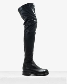 Heather Black Elasticized Nappa Knee-high Boots With Lug Sole, Medium Width Knee-high Boots With Lug Sole, Trendy Over-the-knee Leather Boots, Trendy Leather Over-the-knee Boots, Trendy Leather Over-the-knee Platform Boots, How To Stretch Boots, Lug Sole, Heather Black, Over The Knee