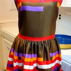 Beautiful Multi-Color Kate Spade Silk And Cotton Dress. Fully Lined. Sz 12 Multicolor Retro Silk Dress, Retro Multicolor Silk Dress, Multicolor Silk A-line Midi Dress, Retro Silk Lined Dresses, Lace Ruffle Dress, Wrap Dress Midi, Black Sleeveless Midi Dress, Wrap Sweater Dress, Apple Dress