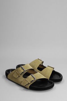 Upper: 100% Calf velvet leather Lining: 100% Calf leather Sole: 100% Cow leather Leather Slides With Buckle Closure, Calf Leather Mules With Leather Footbed, Classic Suede Sandals With Leather Footbed, Designer Suede Sandals With Leather Sole, Suede Slides With Leather Footbed And Double Strap, Designer Leather Slides With Single Toe Strap, Suede Double Strap Slides With Leather Footbed, Luxury Leather Mules With Single Toe Strap, Luxury Mules With Leather Footbed And Open Heel