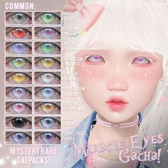 an image of many different colored eyes in various styles and colors, with the caption's description below