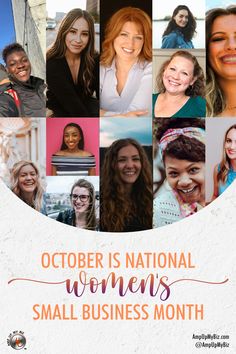 an advertisement for the national women's small business month, featuring many smiling women